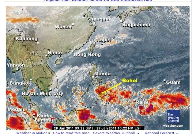 Das Wetter auf Bohol am 28.01.2011 und wir sitzen mittendrin