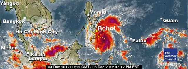 Taifun Bopha nimmt Kurs auf Bohol, Philippinen